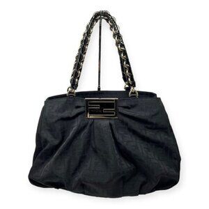 Fendi Large Zucca Black Canvas Monogram Mia Shoulder Bag